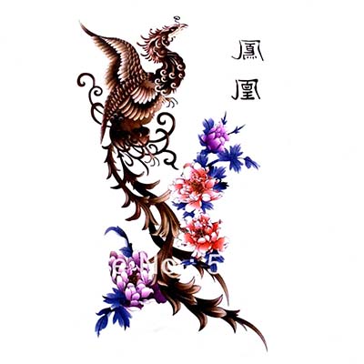Feminine arm waist back chest Phoenix with Peony Chinese letter Design Water Transfer Temporary Tattoo(fake Tattoo) Stickers NO.10730